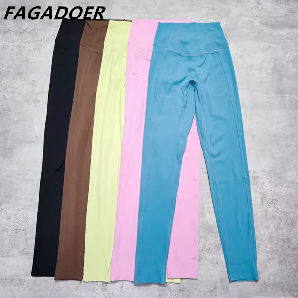 FAGADOER Candy Color Sporty 2pcs Sets Outfits Quality Stretchy Tracksuit Female Workout Streetwear Jacket + Leggings  Pants Suit